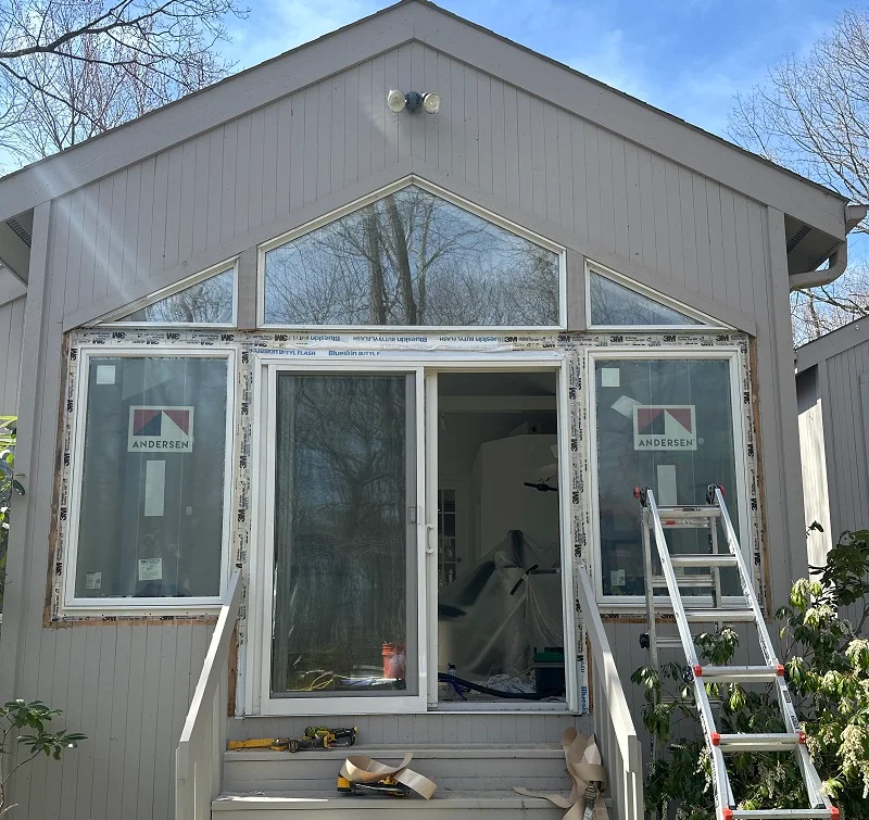 Andersen 400 Series casement windows properly flashed with 3M all weather tape